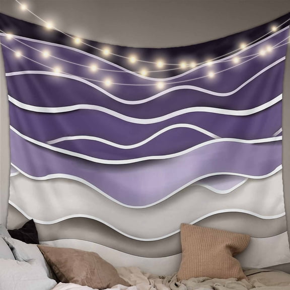 Purple Wave Large Tapestry for Bedroom Wall Hanging Tapestry,Coastal Ombre Ocean Grey Stripes Beach Sand Ceiling Backdrop Tapestries Poster Blanket Wall Decor for Teens Room Living Room 86" x 104"