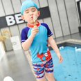 thumbnail image 2 of Kids Toddler Boys' Swimwear 3 Pieces Swim Trunks and Rash Guard Sets Short Sleeve Sun Protection Swimsuit with Swim Cap Summer Crab Print Swimsuit Set, 2-13 Years, 2 of 5