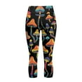 thumbnail image 5 of SCRAWLGOD Mushroom Print Black Capri Leggings for Women with Pockets - 4 Way Stretch Yoga Pants Lightweight Slim Yoga Legging with Tummy Control for Workout Running, L, 5 of 7