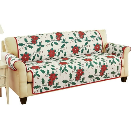 Holiday Poinsettia Tapestry Furniture Protector Cover Sofa Multi