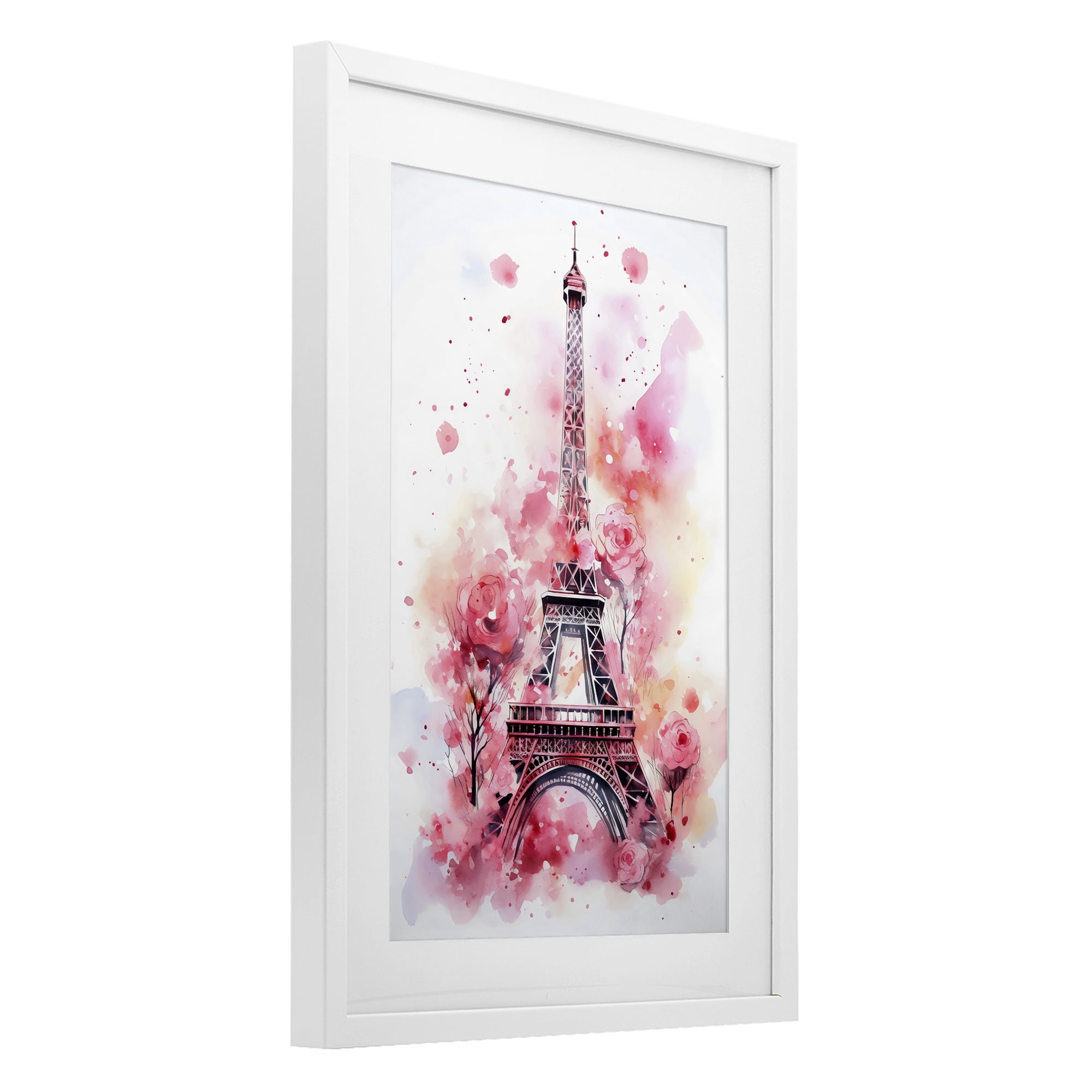 Stupell Industries Eiffel Tower In Roses White Framed Print Under Glass, design by Creative Studio