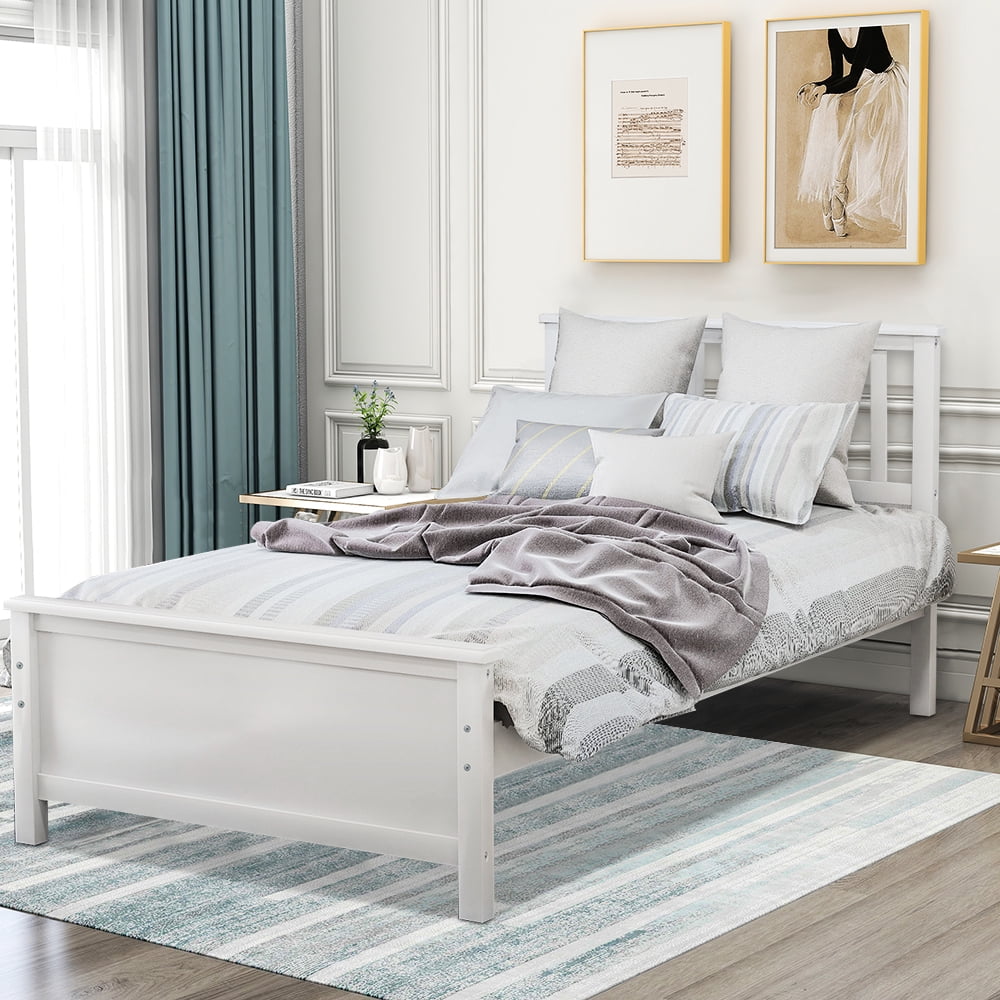 White Twin Bed Frame for Girls Kids, Pretty Platform Bed Frame with