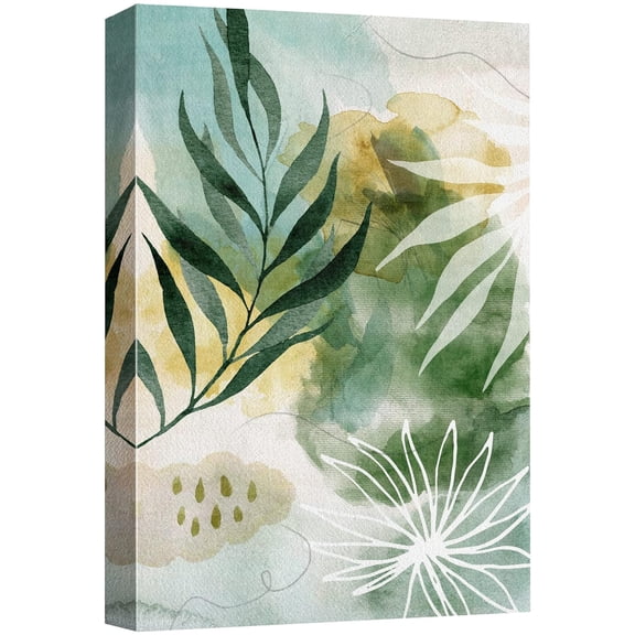 IDEA4WALL Canvas Print Wall Art Green Pastel Forest Plant Flower Abstract Nature Illustrations Floral Botanical Painting Artwork Clam/Relax Colorful Wilderness for Rooms - 16"x24"