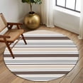 thumbnail image 2 of Round Area Rug 8 Ft, Khaki Grey Striped Washable Non-Slip Circle Carpet for Living Room/Bedroom, Farmhouse Stripes Modern Abstract Art Collection Low-Profile Large Area Rugs for Indoor, 2 of 8