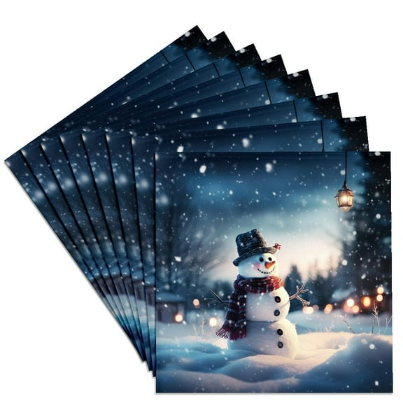 3drose, a Happy Snowman in a Snow Covered Field During the Christmas Season., Set of 8 Ceramic Tile Coasters