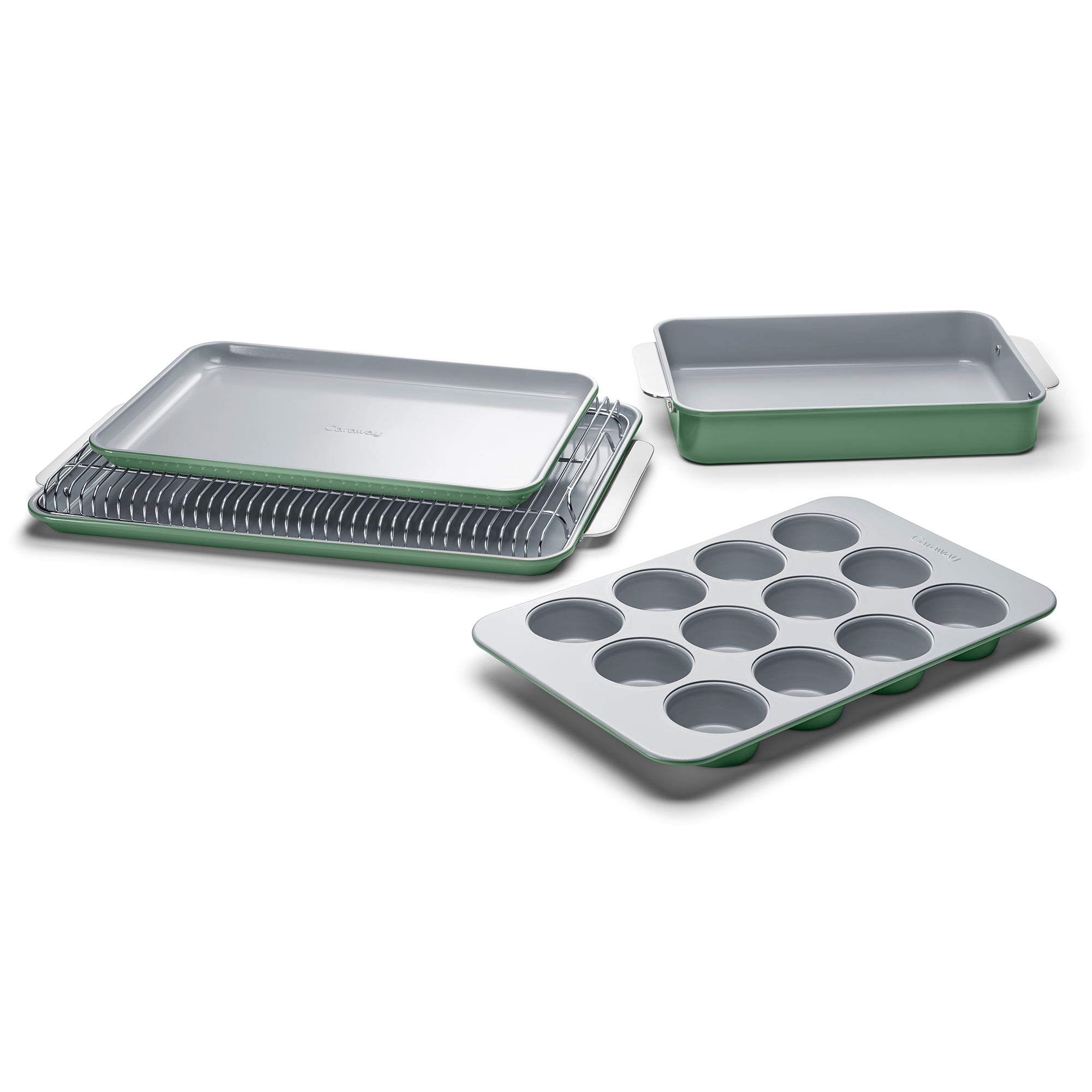 Caraway Nonstick Ceramic Bakeware Set (5 Pieces) - Baking Sheets, Assorted Baking Pans & Storage - Aluminized Steel Body - Sage