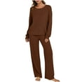 thumbnail image 2 of Dxzfnsa Womens Lounge Sets Women Casual Loose Long Sleeve Pajama Sets Round Neck Pullover Wide Leg Trousers 2 Piece Fall Winter Sleepwear, 2 of 8