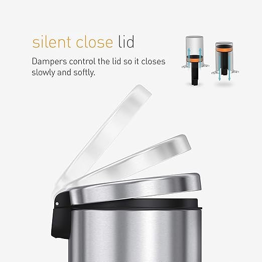 simplehuman Bathroom Trash Can, 1.2 Gallon Step Garbage Bin with Soft Close Lid, Polished Stainless Steel
