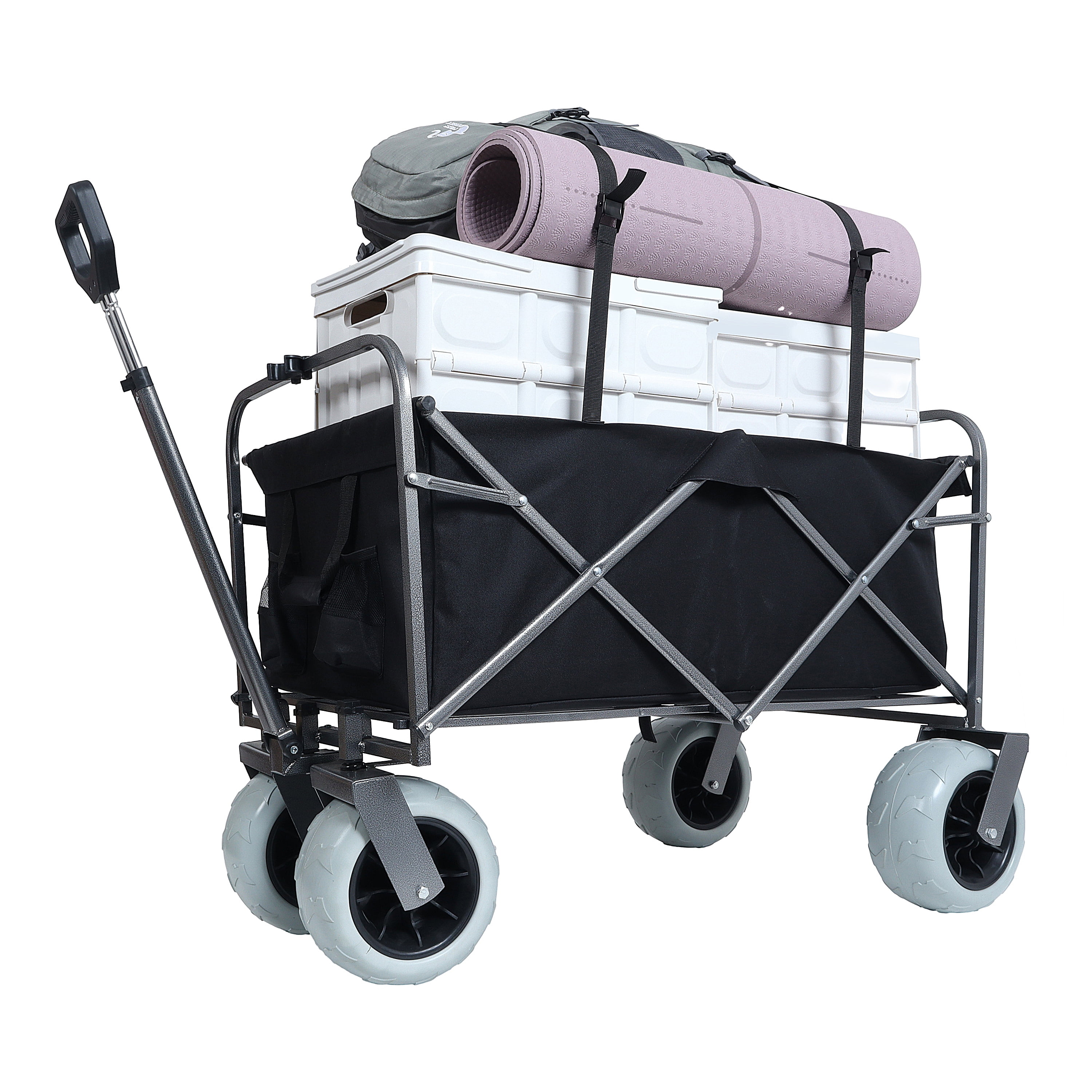 Beach Wagon with Big Wheels for Sand 500lbs Capacity, All Terrain Steel Frame Utility Cart with 9" Pneumatic Tires