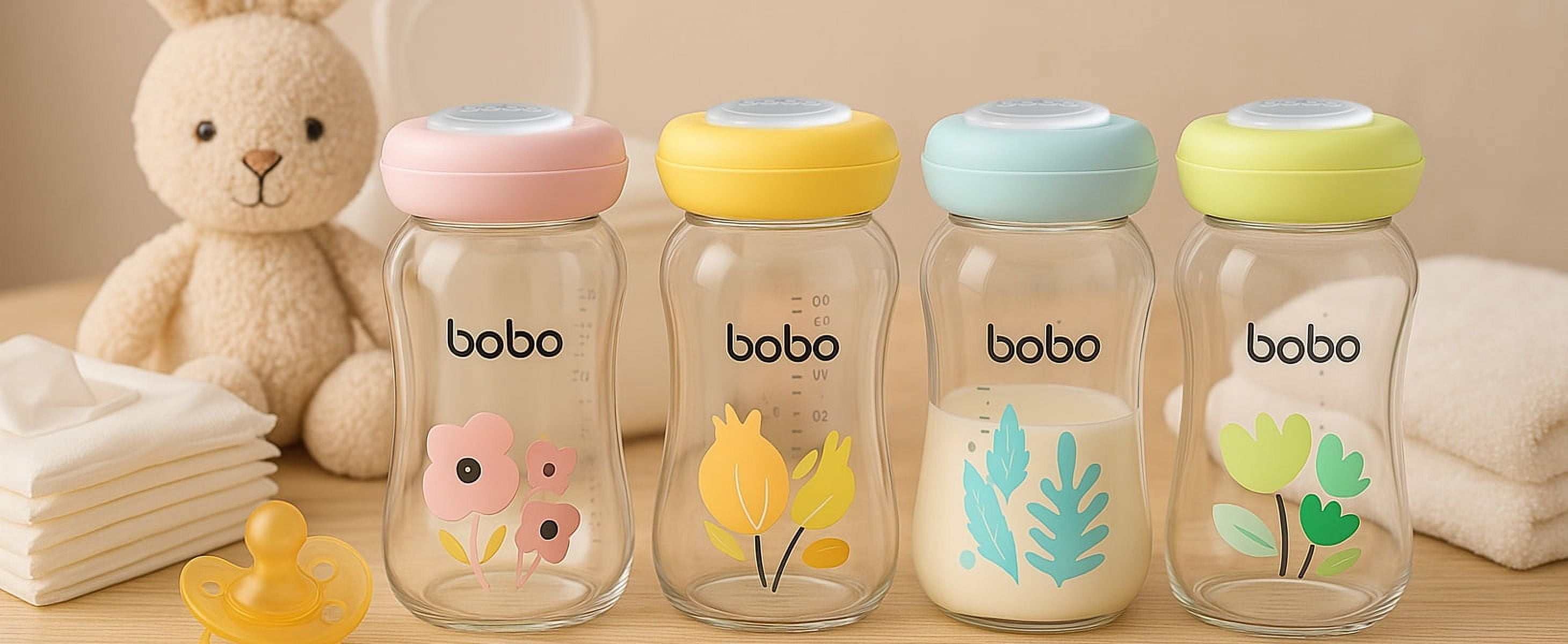 YOHKOH Glass Breastmilk Storage Containers,Wide Mouth,Reusable Milk Storage,5.4oz,4Pk,Red