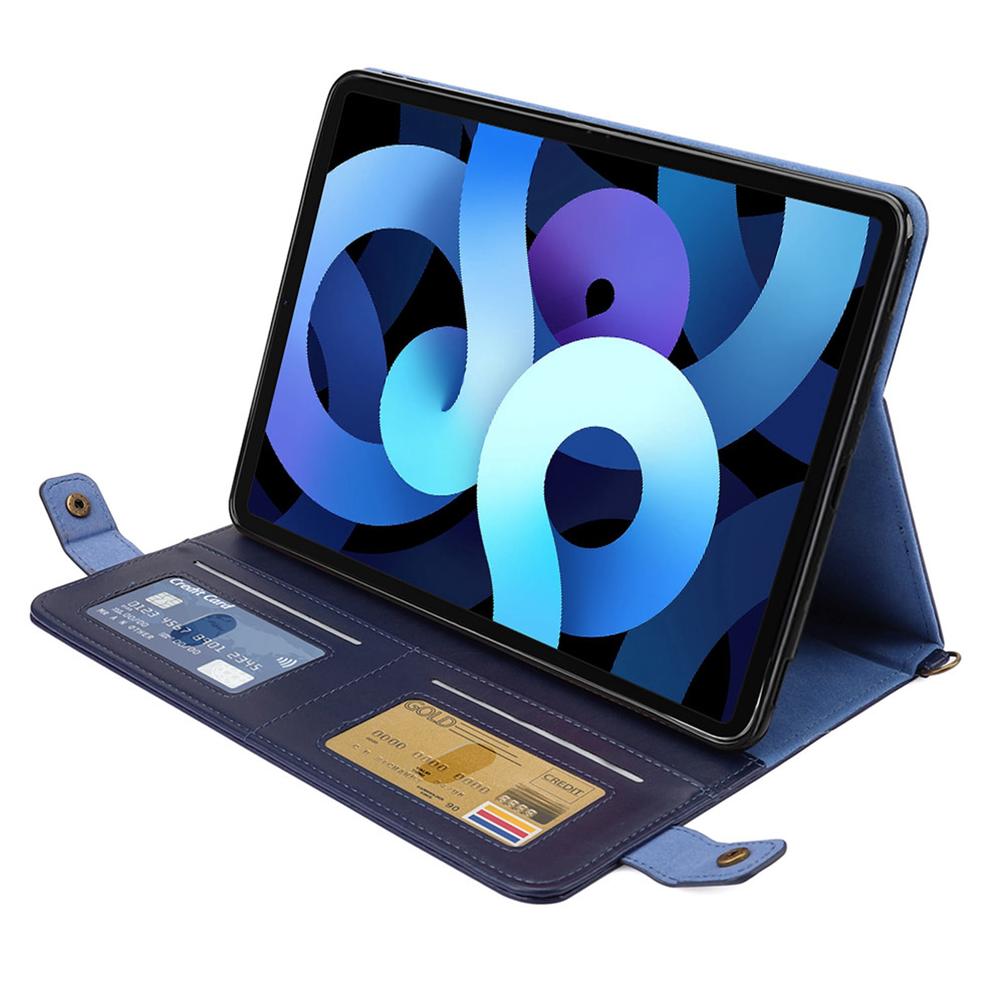Dteck for iPad 10th Generation Case 10.9 Inch 2022, Premium PU Leather Business Folio Stand Cover with Apple Pencil Holder, 
Crossbody iPad Case with Card Wallet Envelope Pocket, Blue