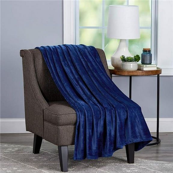 Bedford Home 66A-29126 Oversized Microfiber Velvet Solid Polyester Throw Blanket - Midnight Blue