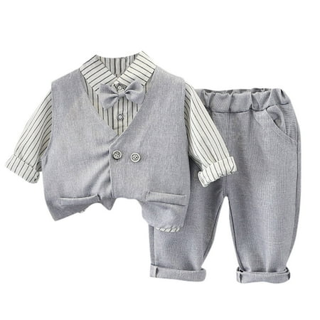 

Fall Clothes Toddler Boy Toddler Kids Child Baby Boys Gentleman Long Sleeve Striped Bowknot Shirt Tops Solid Pant Trousers With Vest Outfits Set 3PCS Clothes Christmas Outfit 4t Boy