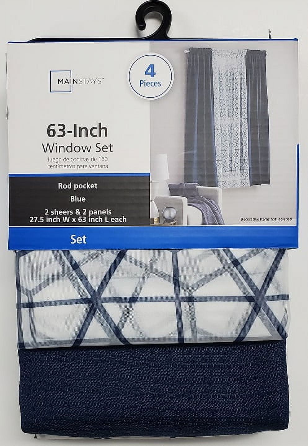 Mainstays Curtain and Sheers Set, 4 Panels, Blue Moon, 27.5" W x 63” L