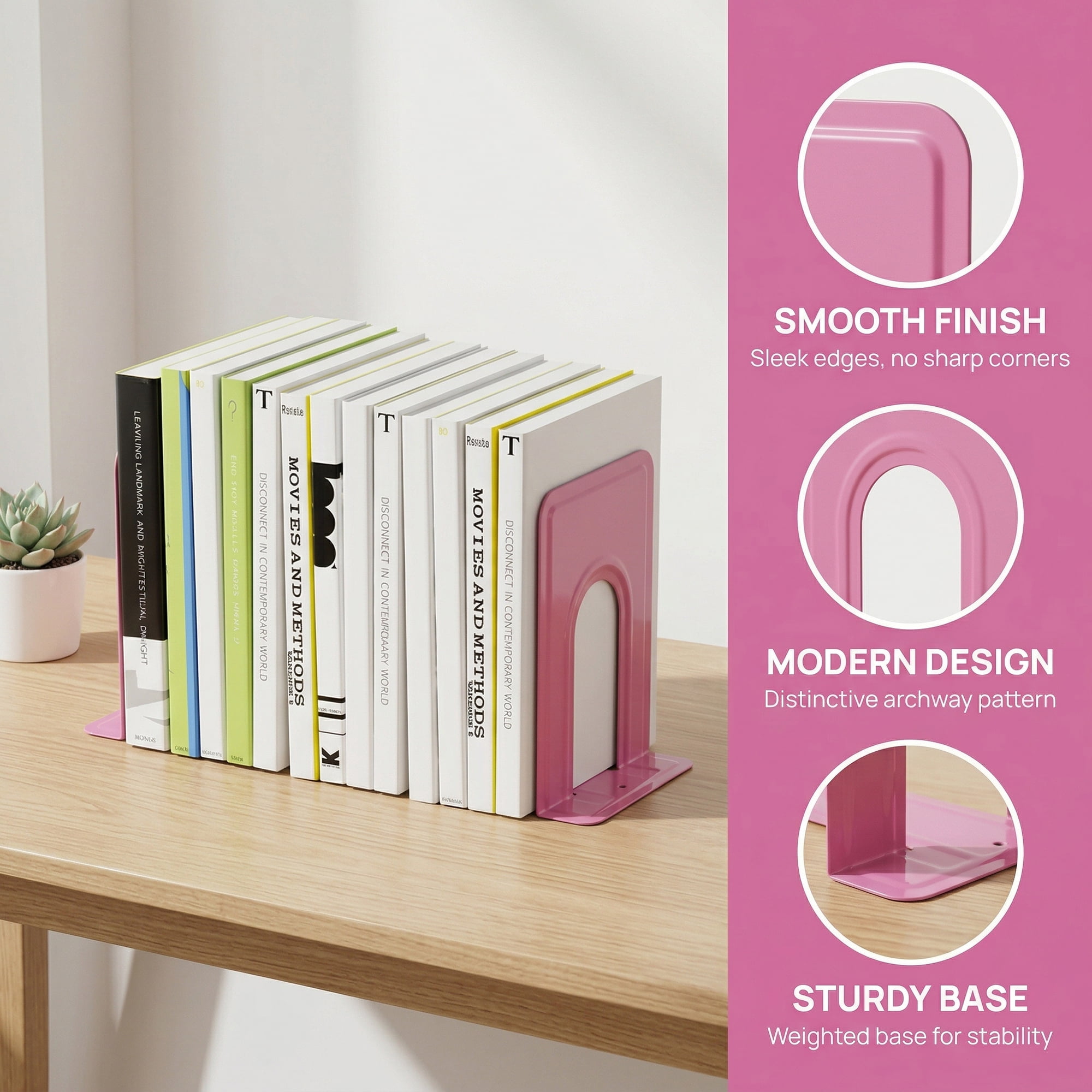 Unique Bargains Expandable Iron Bookends with Compartments Pink 5"L x 5.8"W x 6.7"H