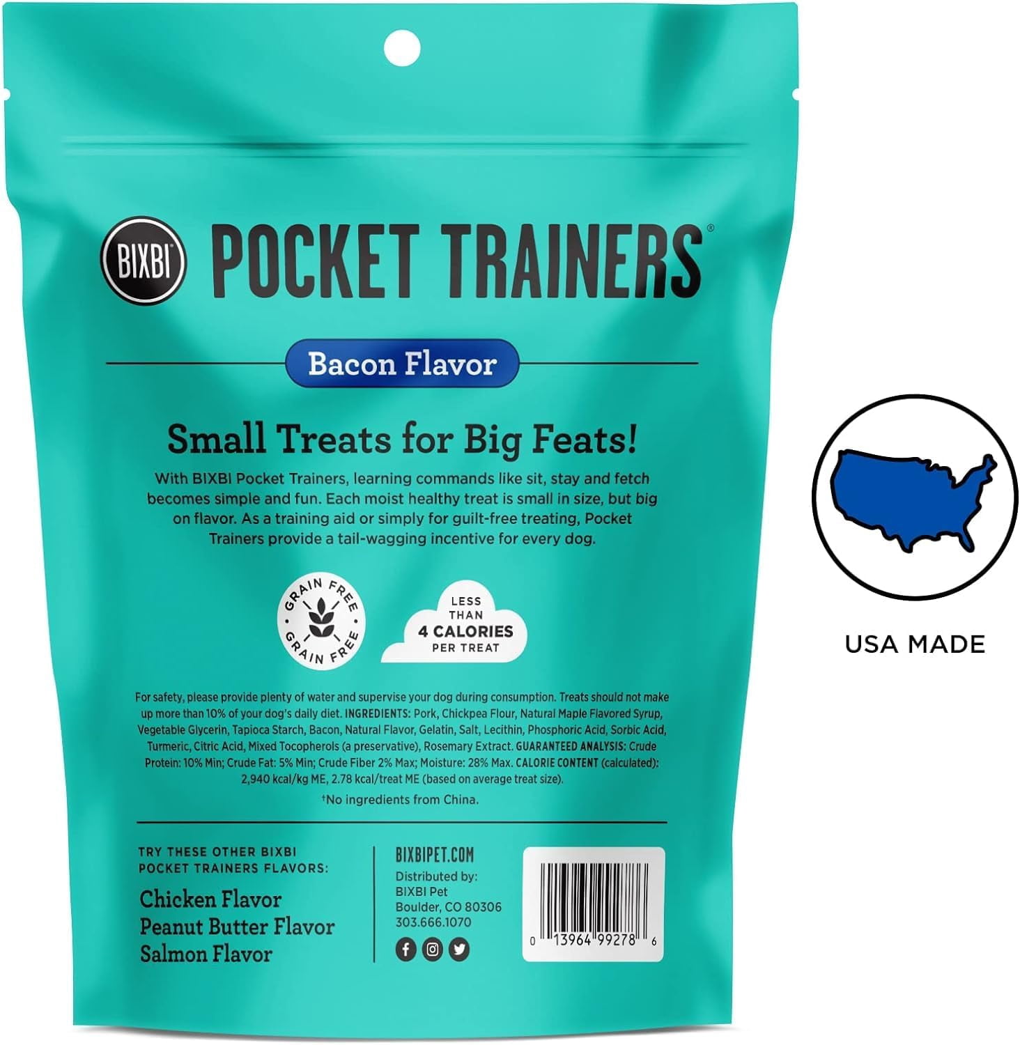 BIXBI Pocket Trainers Dog Treats: (1) Peanut Butter, (1) Bacon and (1) Chicken (3 Bags Total, 6 Oz Each)
