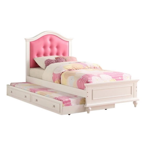 Benjara Cherub Twin Size Bed With Trundle In Pink And White