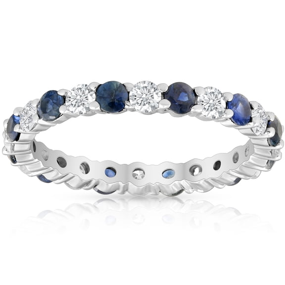 Pompeii 1 1/2ct Sapphire & Diamond Eternity Wedding Ring 14K White Gold (G/H,I1)