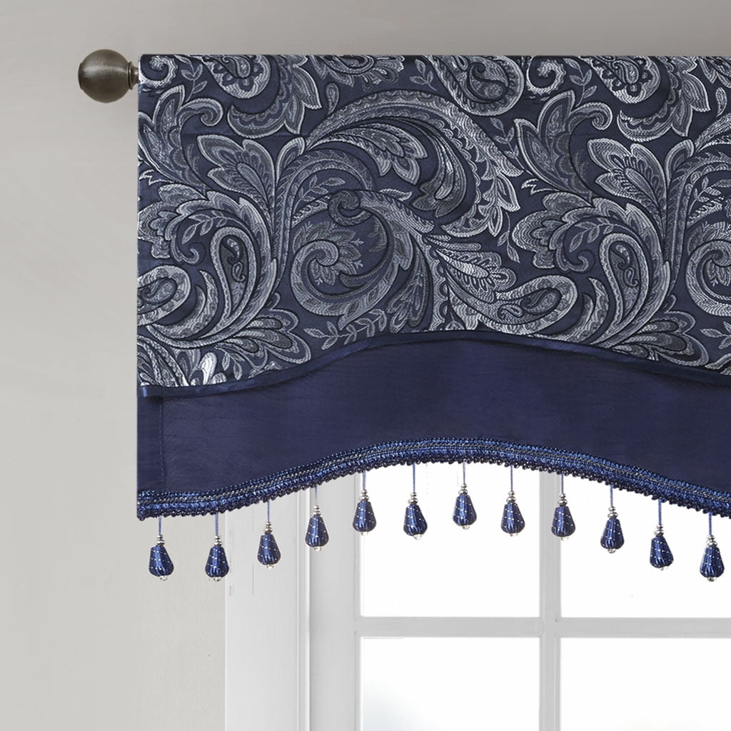 Gracie Mills Thornton Paisley Jacquard Window Valance with Beads trimming - GRACE-11010