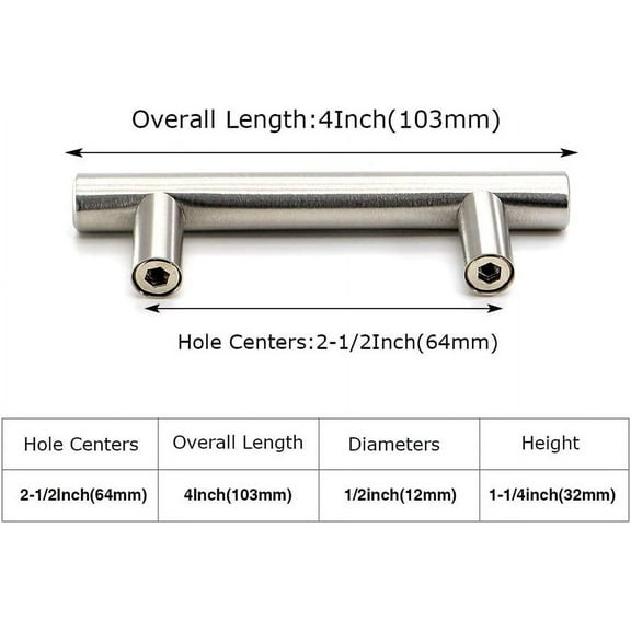 25 Pack |Cabinet Handles Brushed Nickel Cabinet Pulls Cabinet Hardware 2-1/2in Hole Centers Drawer Pulls Kitchen Cupboard Euro T Bar Dresser Pulls 201SN