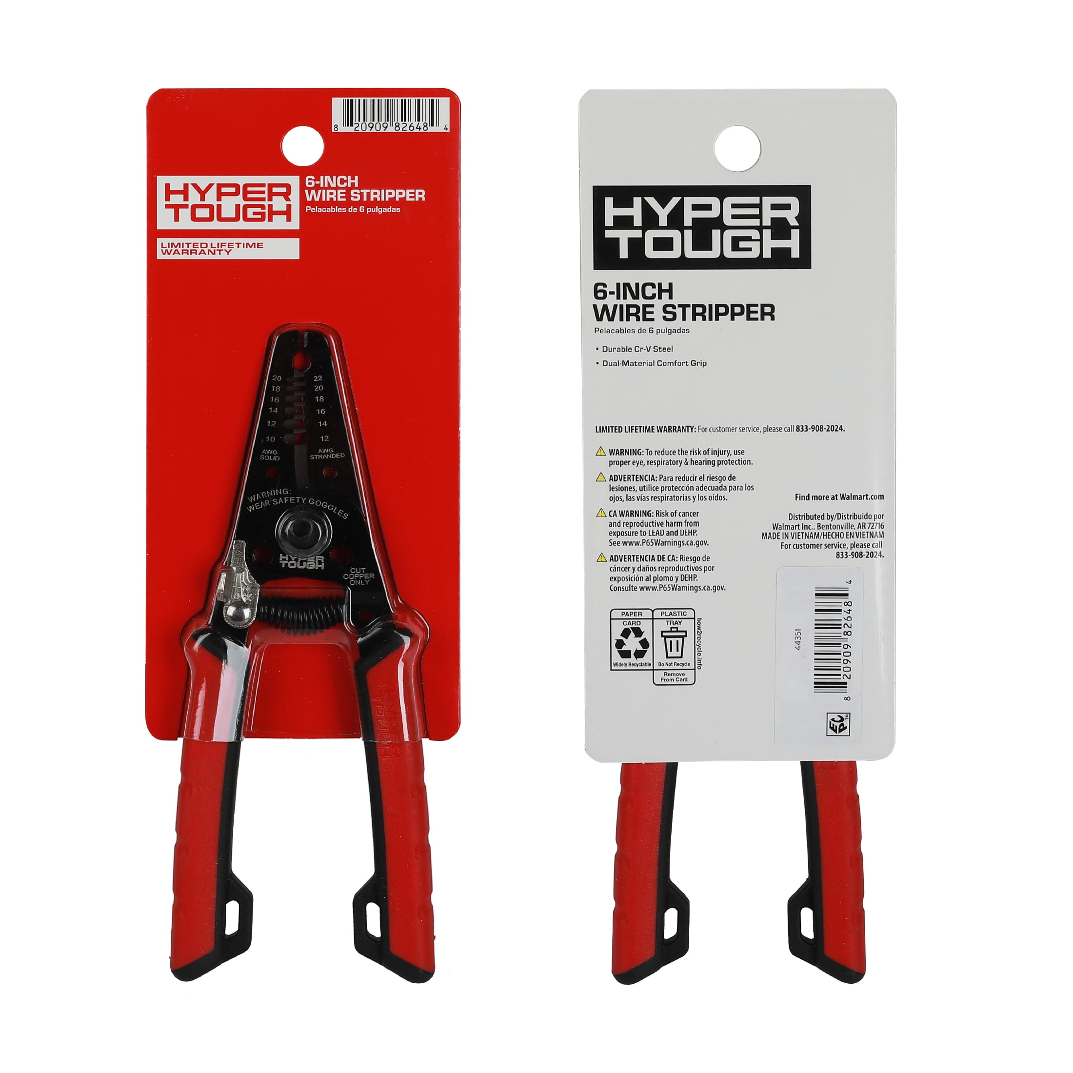 Hyper Tough 6-inch Wire Stripper with Dual Material Comfort Grips