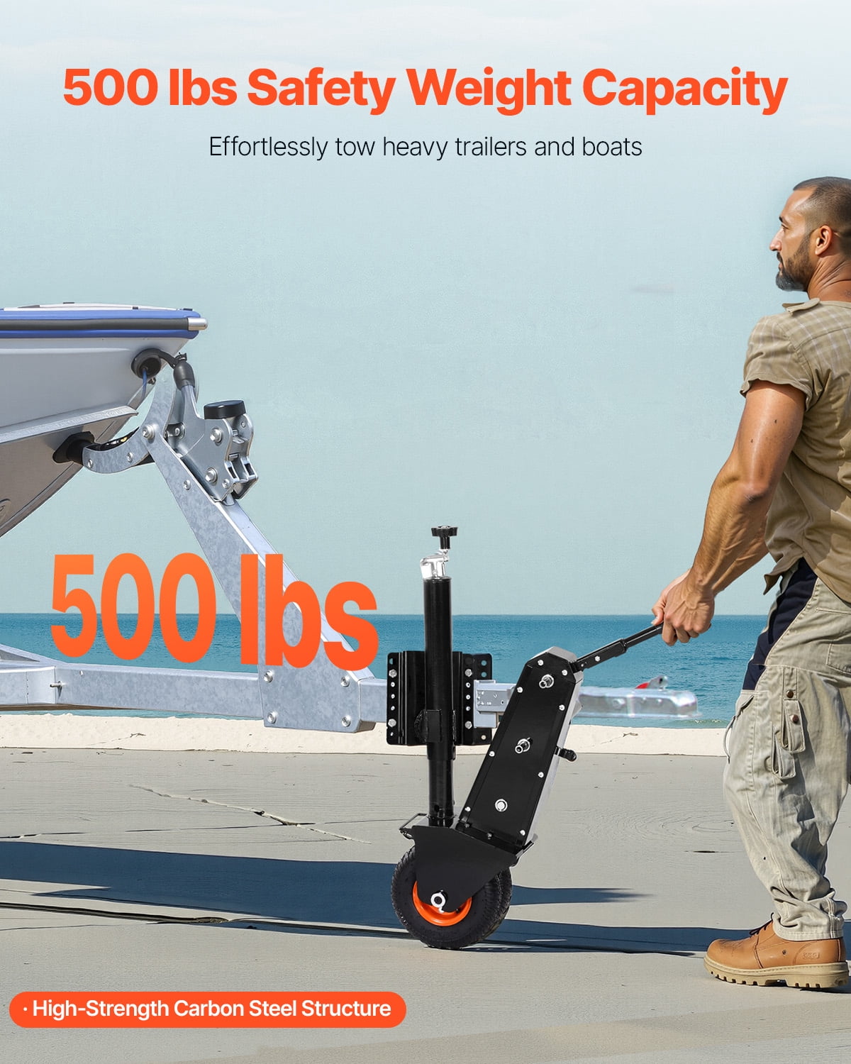 VEVOR Trailer Dolly, 500lbs Tongue Weight Capacity, 13 inch-23.2 inch Height Adjustable Trailer Mover Dolly, 9-inch Pneumatic Rubber Tire, Manual or Electric Wrench Drive, for Moving RV Trailer