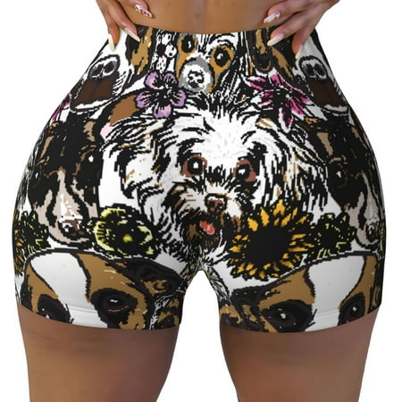 Workout Shorts Women  Cute Dogs Puppy2 Biker Shorts for Women Running Gym Spandex Shorts Tummy Control