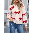 thumbnail image 3 of Nituyy Chandail Bow pour Femmes Décontracté Col Rond Manches Longues Pull-Over pour Automne Hiver, 3 of 6