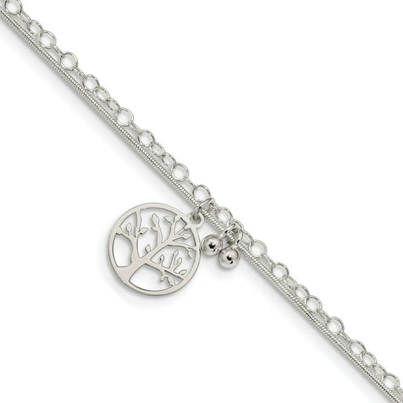 Solid 925 Sterling Silver 2-strand Tree 7.5in Bracelet - with Secure Lobster Lock Clasp 7.5"