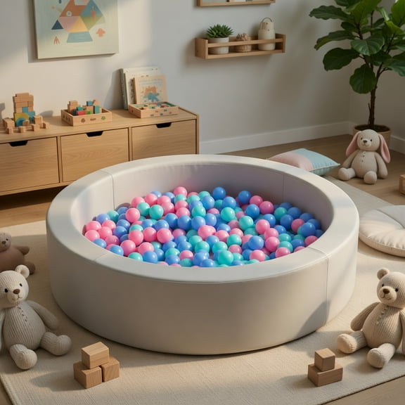 Topcobe 41.5" Round Foam Ball Pit with Washable Cover, Children's Gifts for Birthday Holidays-Gray