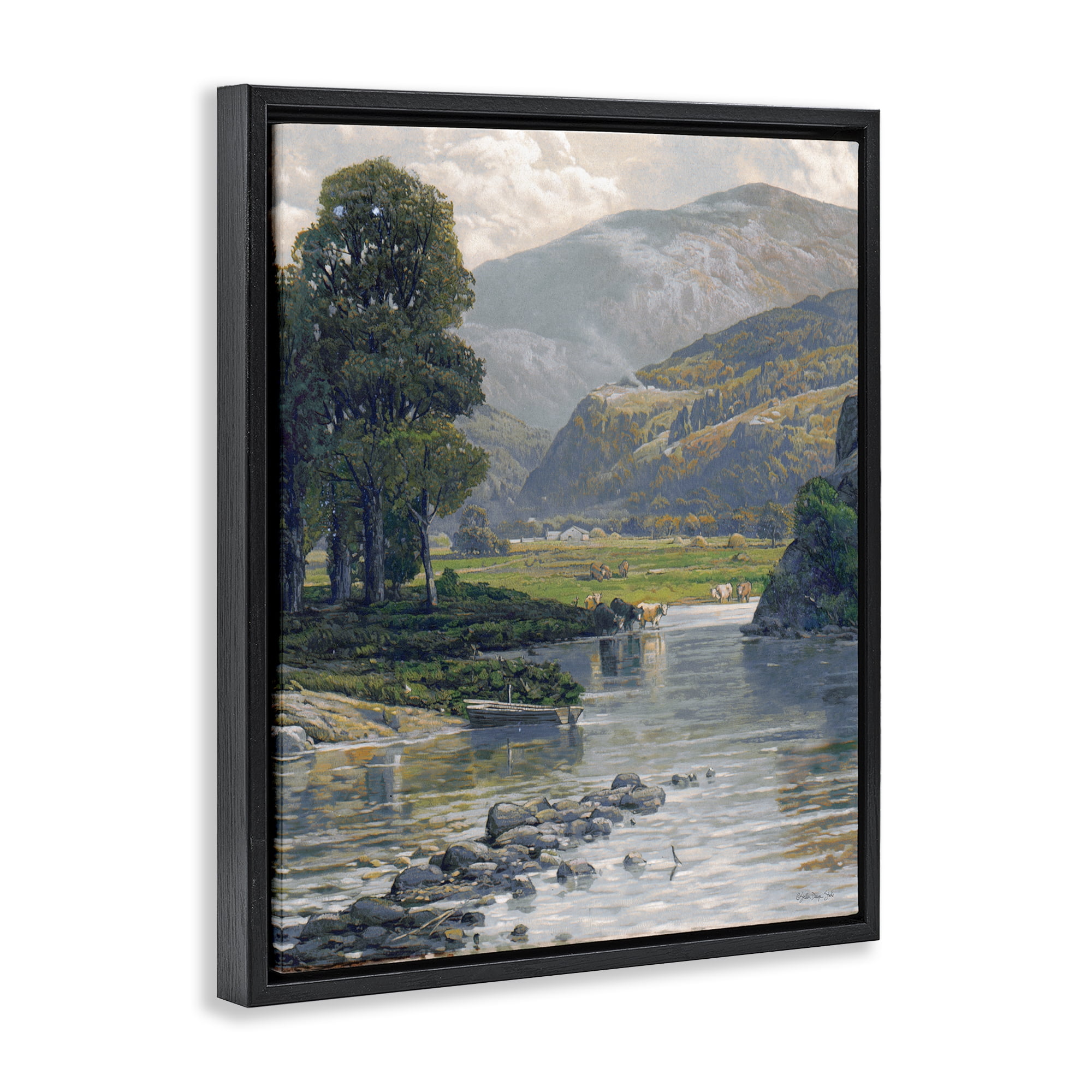 Stupell Industries Pebbled Creek Terrain Landscape & Nature Painting Black Floater Framed Canvas Art Print Wall Art, 25 x 31