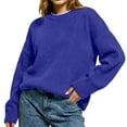 thumbnail image 6 of Women's Solid Color Loose Casual Long Sleeved Knitted Sweater Top Sweater for Fall Winter Minimalist Wardrobe,Blue,S, 6 of 6