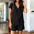 thumbnail image 6 of Pounoo Sets for Women 2 Piece V Neck Short Sleeve Top Elastic Waist Shorts Casual Summer Beach Vacation Matching Outfits, 6 of 9