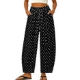 thumbnail image 2 of Women's Boho Polka Dot Trousers Summer Cotton Linen Elastic Waist Barrel Pants Loose Fit Casual Beach Pants Black M, 2 of 6