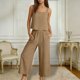 thumbnail image 2 of Mujer Pantalones Casual Dos Piezas Conjunto Cuello Redondo Blusa sin Mangas con Pantalones de Bolsillo de Ajuste Suelto, Vestuario de Verano, 2 of 9