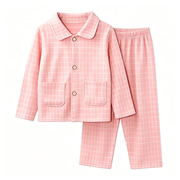 Cethrio Girls Button Down Pajama Sets, 2 Piece Fall Long Sleeve Casual Kids' Sleepwear Pink Size 14-16
