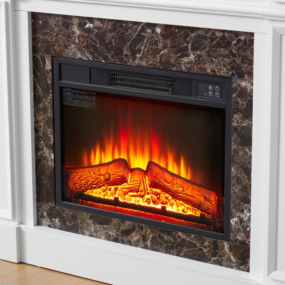 45" Electric Fireplace Mantel Wooden Surround Firebox, TV Stand Freestanding Electric Fireplace Heater with 23" Fireplace Insert, Adjustable LED Flame and Remote Control, 1400 W, White