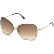 FT0250 Colette 28F 63MM Shiny Rose Gold, Dark Brown Temple Tips/Gradient Brown Butterfly Sunglasses for Women + FREE Complimentary Eyewear Kit
