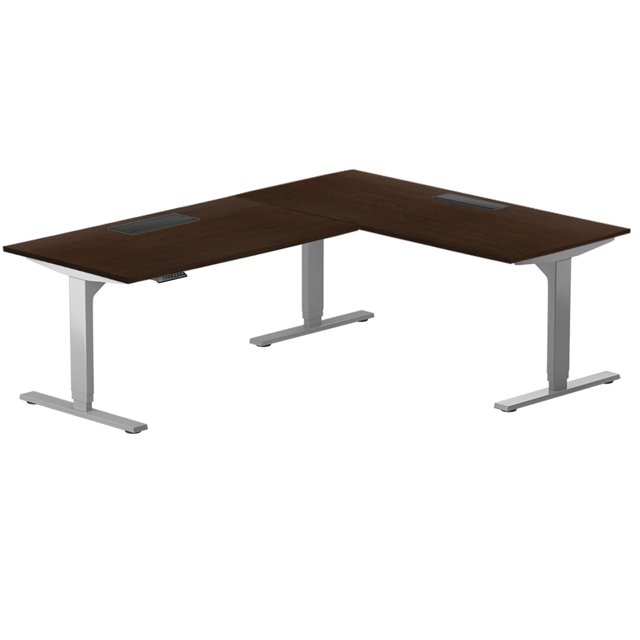 Progressive Desk en Forme de L Debout Bureau Réglable en Hauteur, 3 Étapes Debout Coin Grand Bureau Électrique 90 "x60" - Noyer Rôti, Cadre Gris