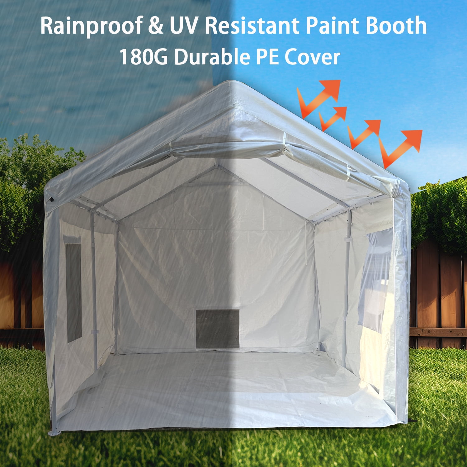 Rainproof Portable Paint Booth 10X10X9FT Spray Booth with 4pcs Mesh Windows & Floor for Painting Auto Parts, Furnitures and Other Items (White)
