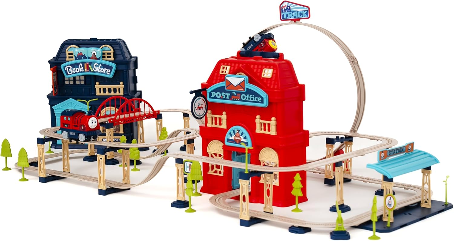 𝐏𝐑𝐄𝐌𝐈𝐔𝐌 Train Track Set for Toddlers & Kids – 142 PCS Train Tracks w/Reversible Curves, Bridges, Ramps – STEM Learning Toy for 3-7 Year Old Boys & Girls – Great Birthday Idea