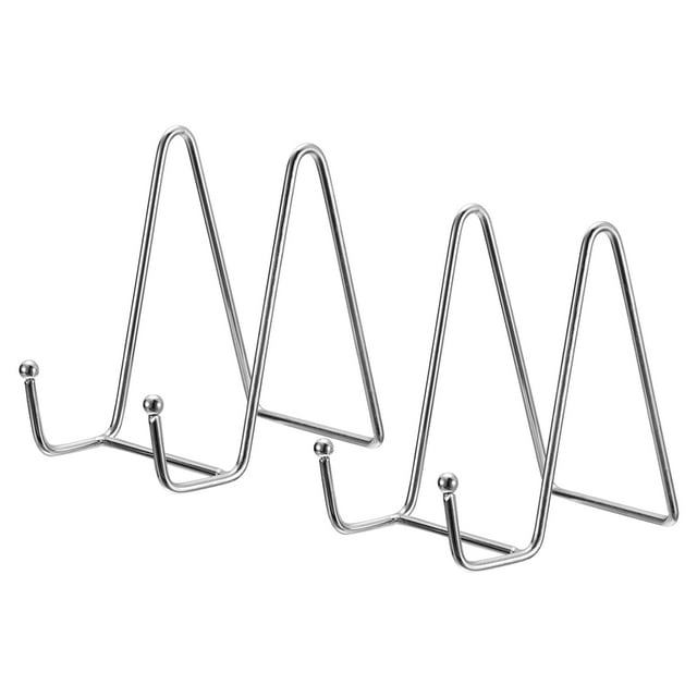 Plato Soporte para Exhibición, 2uds 4,3 Pulgadas Hierro Caballete Platos Soporte Exhibición Soportes Metal Decorativas Placas para Imagen Foto Libro, Plata