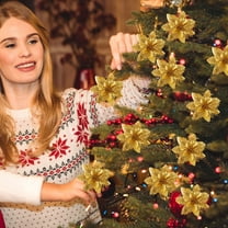 XYAIYT 6 pc Christmas Tree Floral Picks Artificial Flowers Clip On Holiday Decorations Durable Long Lasting Simulation Flowers for Wreaths Garlands Table Centerpieces Gold 3.9in