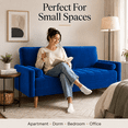 thumbnail image 3 of Neche 59" Velvet Spring Sofa Couch for Living Room, Office, Small Space, Solid Wood Leg, One Box,Blue, 3 of 10