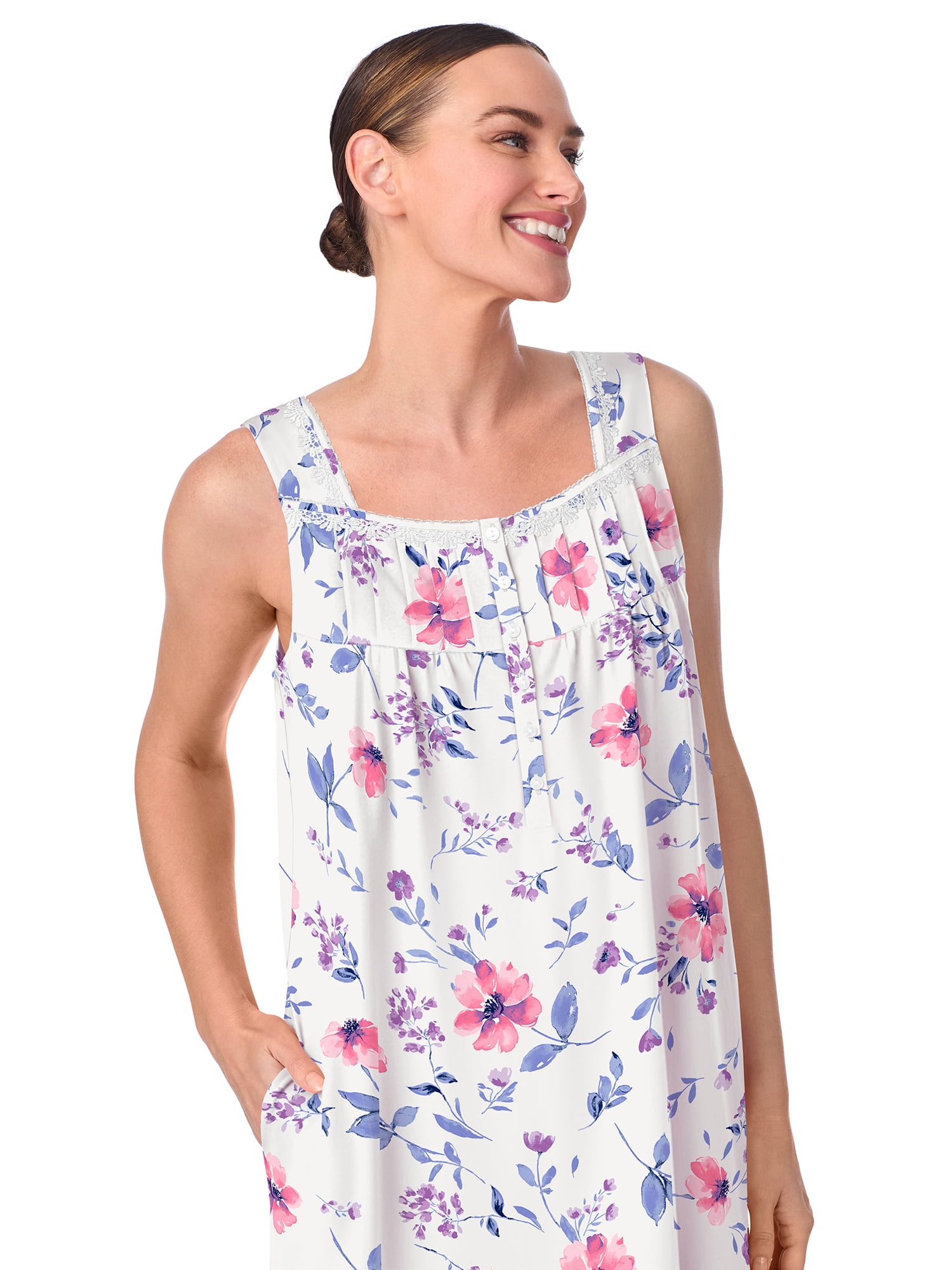 Aria Women's 100% Cotton Sleeveless 40" Nightgown, Sizes XS-5X