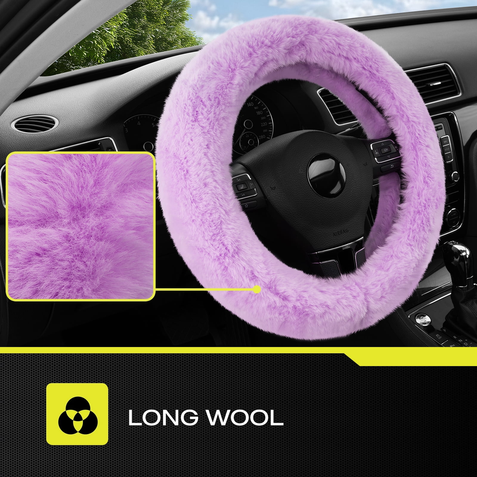 Auto Drive Fuzzy Steering Wheel Cover, Soft Plush Faux Fur Steering Wheel Cover, Cozy Warm Steering Wheel Cover Non-Slip, Universal Fit for Cars SUV Truck, Fits 14.5"–15",Purple