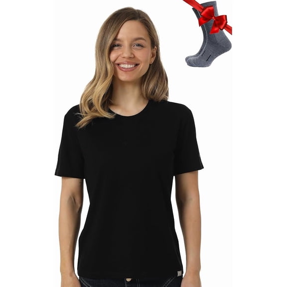 𝗕𝗥𝗘𝗔𝗧𝗛𝗔𝗕𝗟𝗘 Women’s Merino Wool Short Sleeve T-Shirt with  Included Hiking Socks - Merino.tech