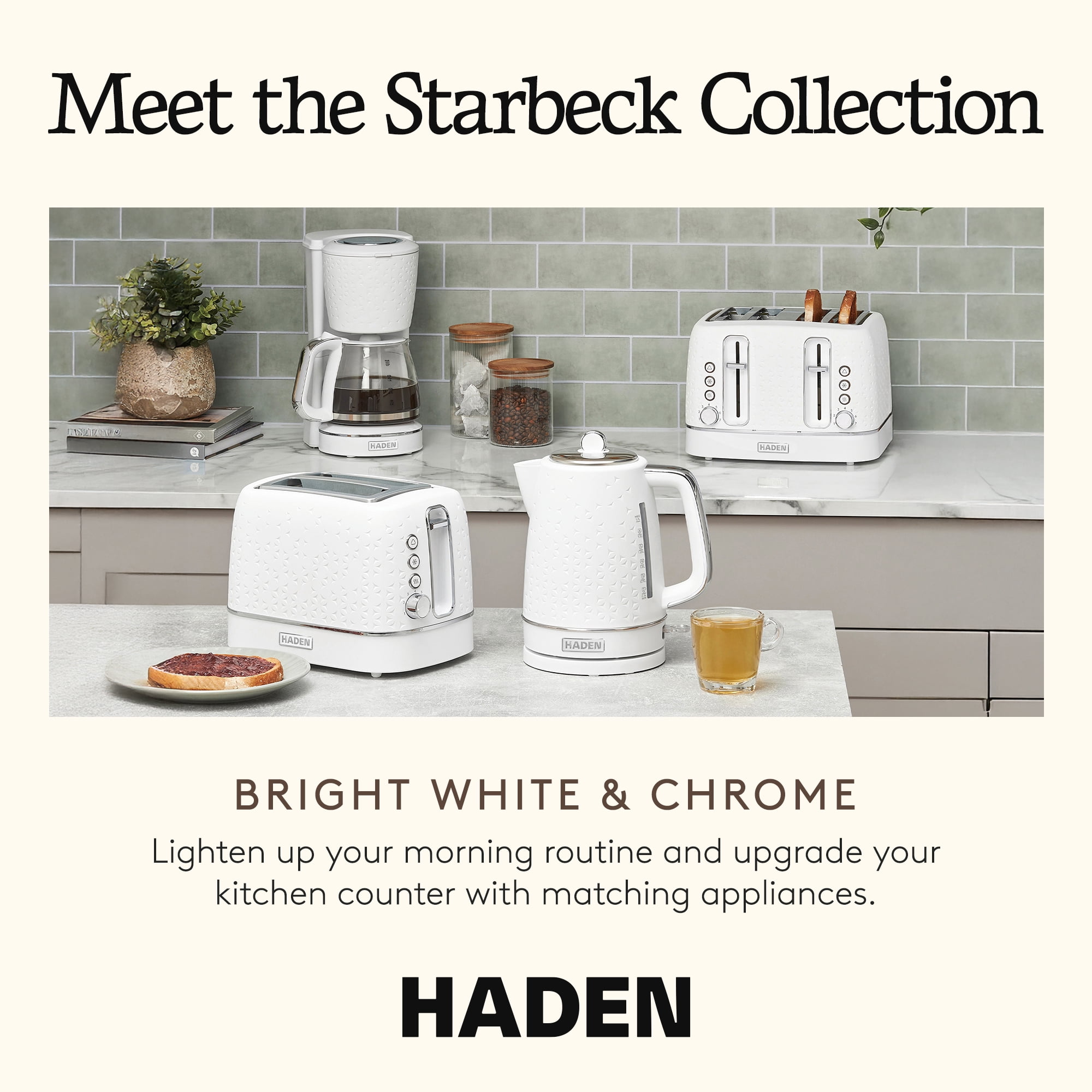 Haden Starbeck Coffee Machine, 10 Cup Auto Coffee Maker, White & Chrome
