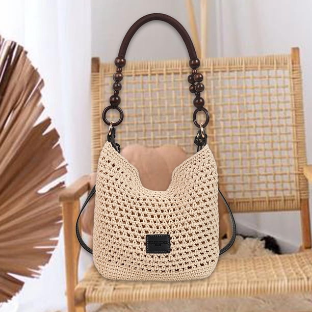 Bolsa de malla informal de punto de punto de Crochet Beach para el trabajo de viaje Picnic todos los días Marrón
