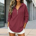 thumbnail image 2 of NOLDARES Womens Zip Up Hoodies Half Zip Pullover Fall Winter Oversized Workout Sweatshirts Y2k Zipper Jackets With Pockets(Wine,XL), 2 of 6